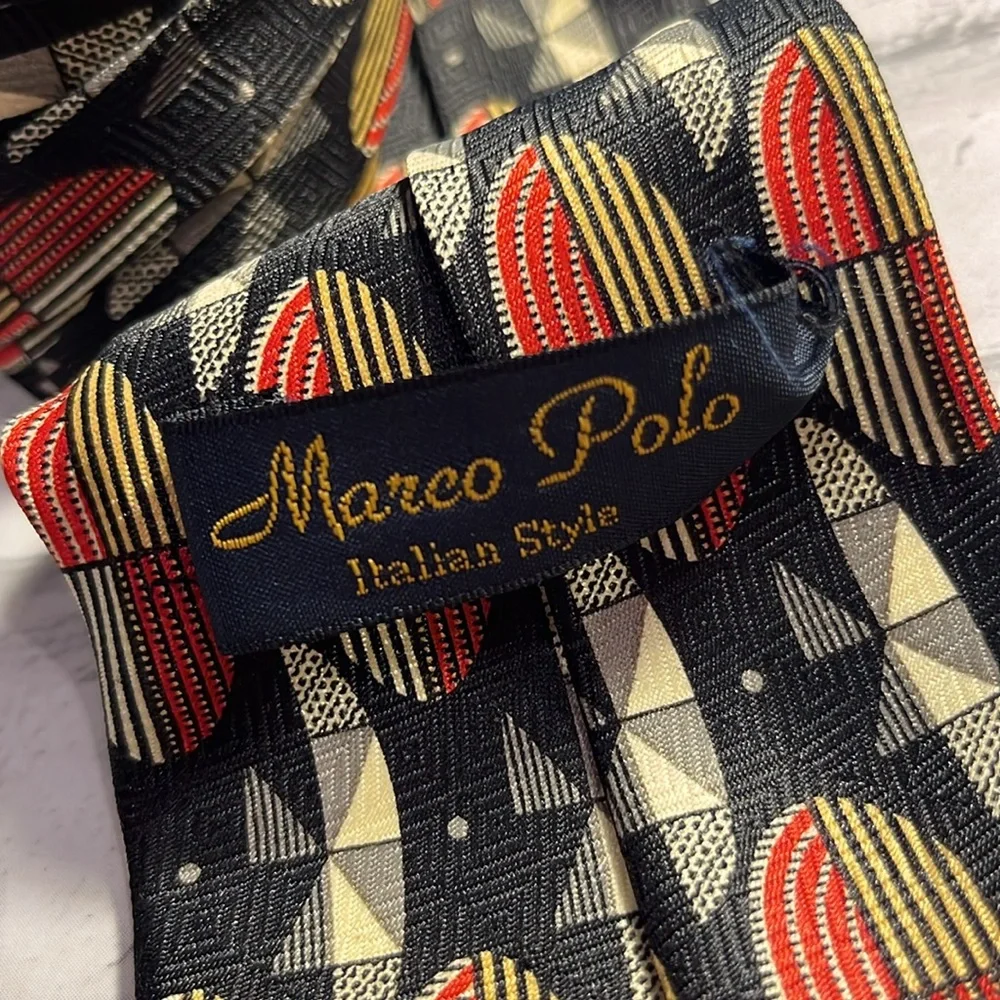 Marco Polo polyester men’s tie retro design graphics blue red yellow geometric